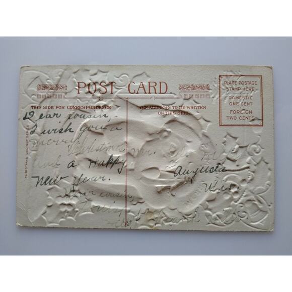 Santa Claus Papa Delight Smoking Pipe Holding Slippers Postcard Embossed Vintage - Picture 3 of 4